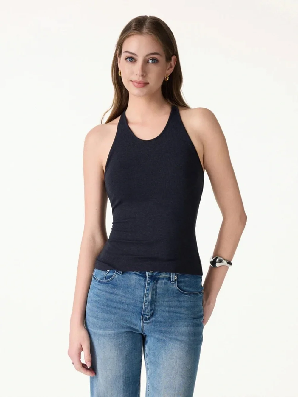 NWT OGL Lyocell Wool Sweat-Wicking Scoop Neck Bra Tank in Navy - Picture 1 of 2